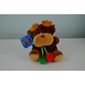 Vintage Fun World Moose Plush Stuffed Animal Toy Christmas Holiday Red Green 6"